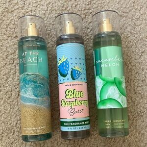 Bath & Body works At the beach Blue raspberry burst Cucumber melon mists
